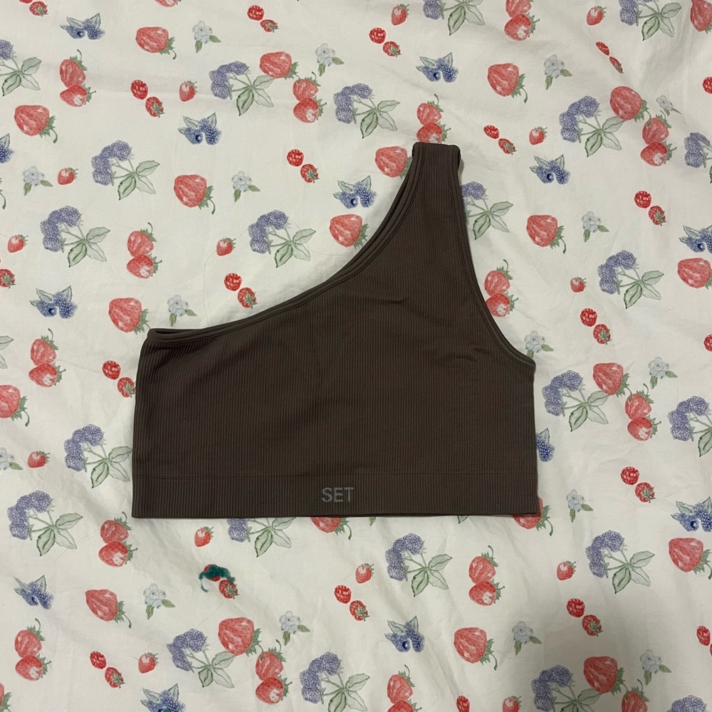 NWT Set Active Sculptflex One Shoulder Bra in Pepper